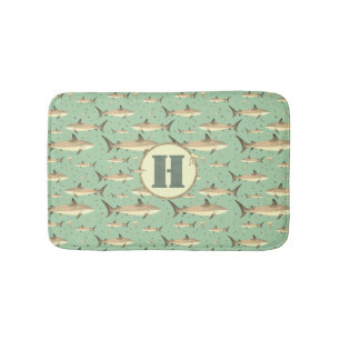 Zee Groene Waterverf Monogram Shark Marine Life Badmat