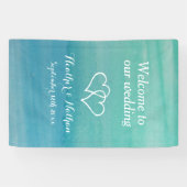 Zee groene waterverf print welkom op onze bruiloft spandoek (Horizontaal)