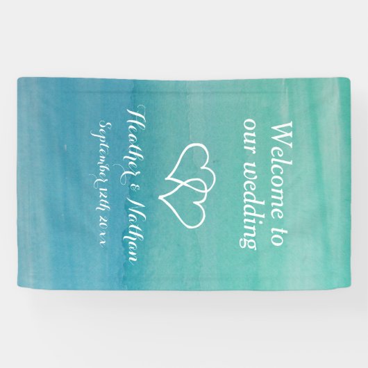 Zee groene waterverf print welkom op onze bruiloft spandoek (Horizontaal)