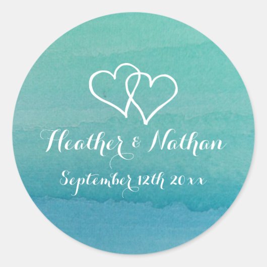 Zee groene waterverf strand thema bruiloft sticker (Voorkant)