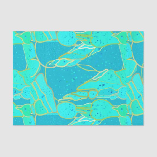 Zee Grotto Abstract, Turquoise, Aqua en Goud Tissuepapier (Voorkant)