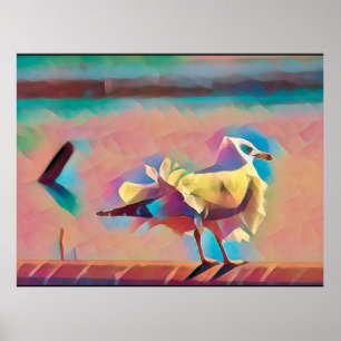 Zee Gull Art in koraal en Blauwgroen Poster