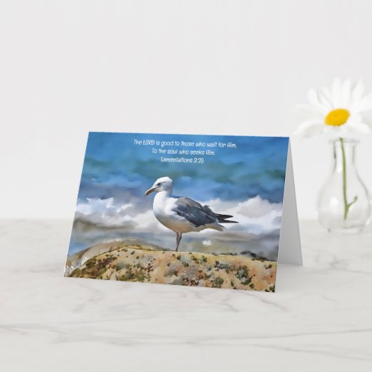Zee Gull Bird bij de Ocean Bible Verse Art Note Kaart (Kleine Plant)