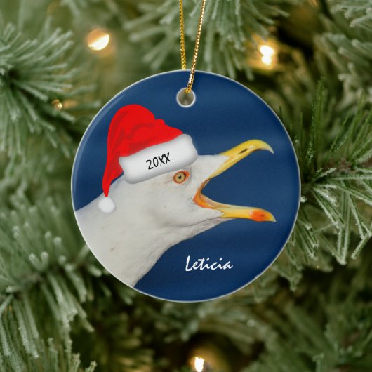 Zee Gull in Kerstmis in Santa Hat Keramisch Ornament (Boom)