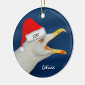 Zee Gull in Kerstmis in Santa Hat Keramisch Ornament (Links)