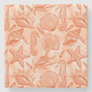 Zee handgetekend patroon stenen onderzetter