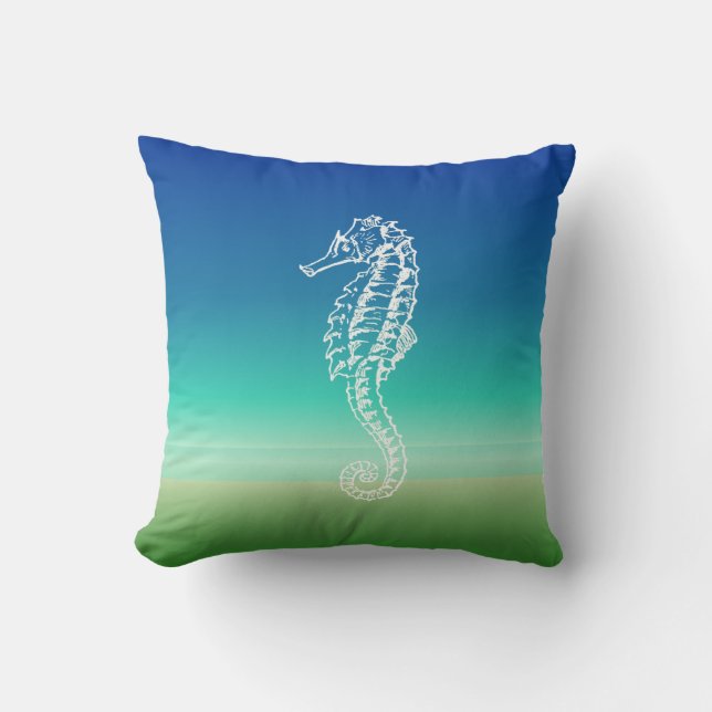Zee Horse Blue Seascape Pillow Kussen (Voorkant)