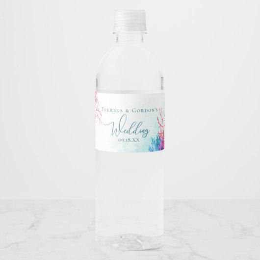 Zee koraalrif Waterverf Waterfles Etiket (Voorkant)