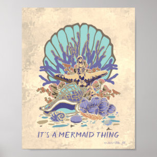 Zee Kustdoornflesje Blauwgroen, koraal, Paars Post Poster