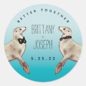 Zee Leeuwen Blauwgroen Blauw Modern Wedding Classi Ronde Sticker (Voorkant)