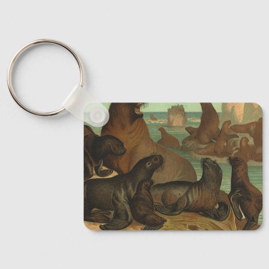 Zee leeuwen op strand, zeedier Sleutelhanger (Achterkant)