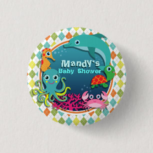 Zee Leven op Kleurrijke Argyle; Baby shower Ronde Button 3,2 Cm