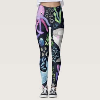 Zee leven waterverf, donkere achtergrond. leggings