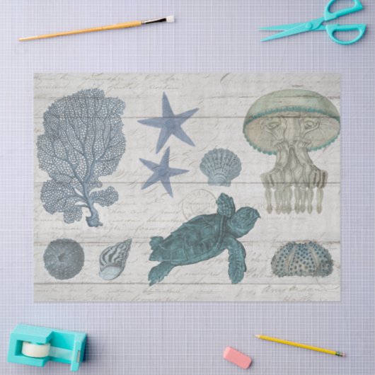  Zee Levenskoraalschildpadschelp Hout Tissuepapier (Craft)