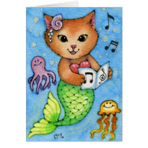 Zee liedjes - Kute Little Mermaid Cat Card