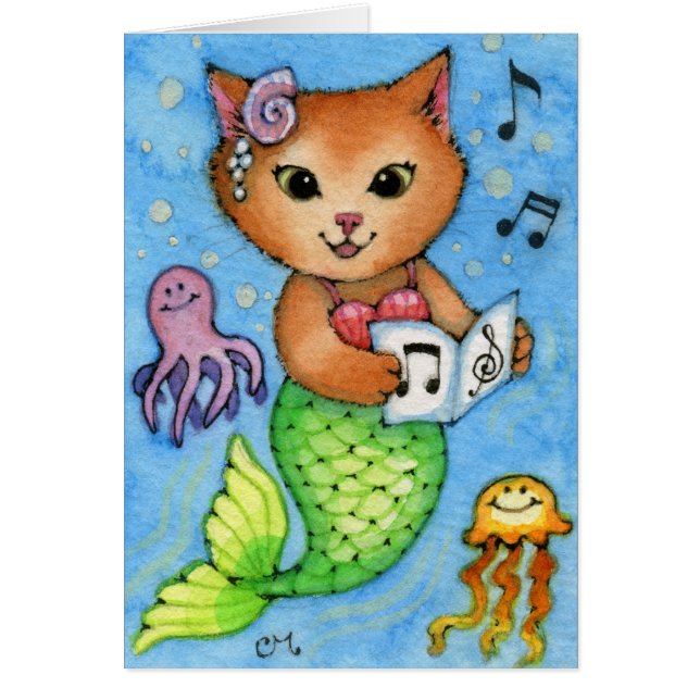 Zee liedjes - Kute Little Mermaid Cat Card (Voorkant)