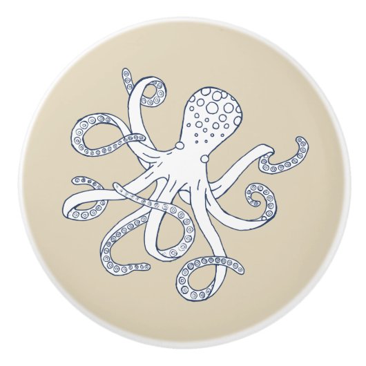 Zee Life Octopus Nautical Ceramic Knobs. Pulls Keramische Knop (Voorkant)
