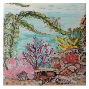 Zee Life Octopus Shrimp Turtle Coral Mural Pc#5 Tegeltje