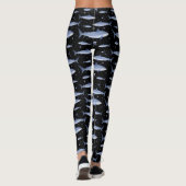 Zee Life Shark Jellyfish Waterverf Patroon Zwart Leggings (Achterkant)