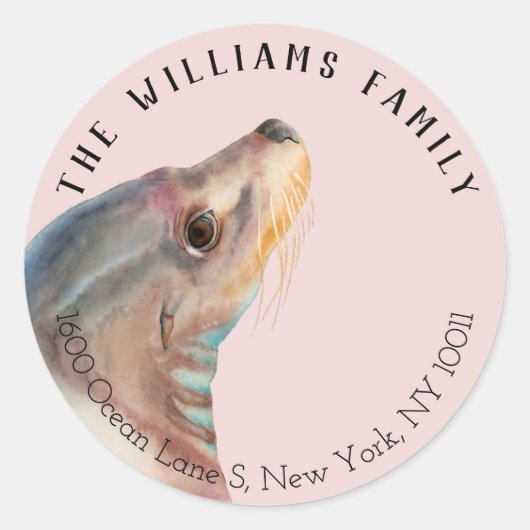 Zee Lion Animal Return Adreslabel Ronde Sticker (Voorkant)