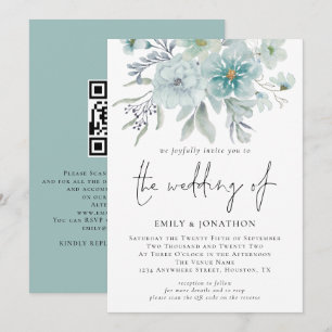Zee Mist Waterverf Florals QR Code Weddenschap Kaart