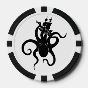 Zee Monster Zwart-wit Kraken met Schip Poker Chips