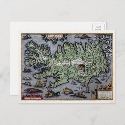 Zee Monsters van IJsland 1585 Map Briefkaart (Voorkant / Achterkant)