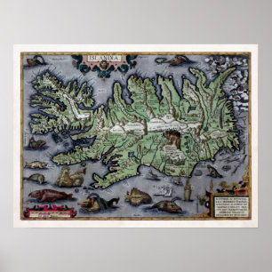 Zee Monsters van IJsland 1585 Map Poster