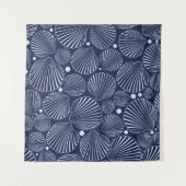 Zee naadloos met blauwe schelpen. Summer back Wandkleed (Voorkant (horizontaal))