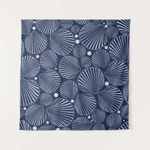 Zee naadloos met blauwe schelpen. Summer back Wandkleed