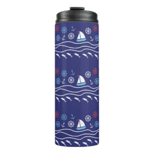 Zee naadloos patroon. illustratie. thermosbeker