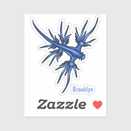 Zee naaktslak blauwe drakenillustratie sticker (Vel)