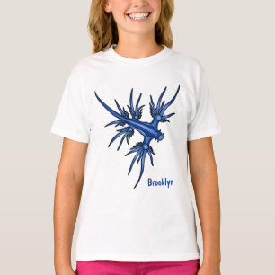 Zee naaktslak blauwe drakenillustratie t-shirt
