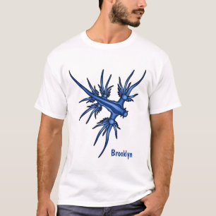 Zee naaktslak blauwe drakenillustratie t-shirt