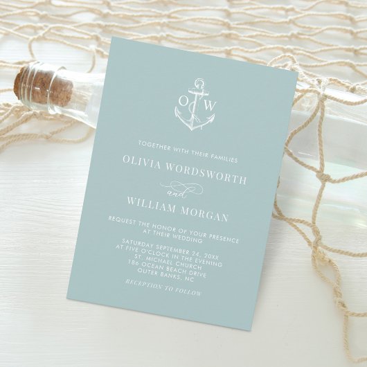 Zee Nautical Monogram Anchor Minimal Weddenschap Kaart