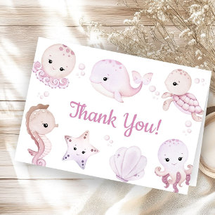 Zee Oceaan Baby Shower Meisje Roze Gevouwen Dank Bedankkaart