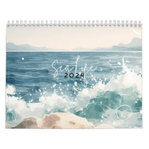 Zee oceaan blauwe waterverf kalender