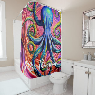 Zee Octopus met persoonlijke naam Douchegordijn