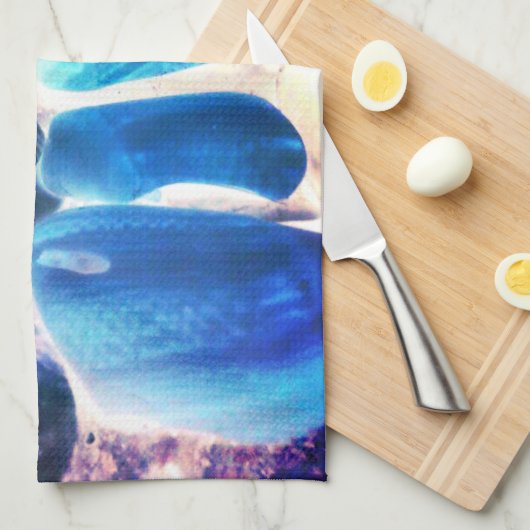 Zee oester shell, kleuren veranderd blauw in grijs theedoek (Quarter Fold)