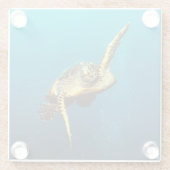 Zee onderwater schildpad glazen onderzetter (Achterkant)