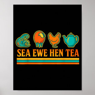 Zee Ooievaar Hen Thee Grappige Woordspeling Retro Poster