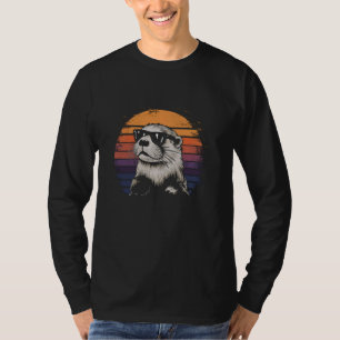 Zee Otter Animal Sunset Retro 70s Natuur L T-shirt