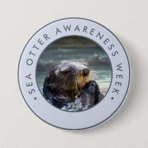 Zee Otter Awareness Week, waterverf Ronde Button 7,6 Cm