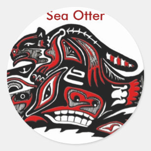 ZEE OTTER & BABY (Haida Styled) Gift Range Ronde Sticker