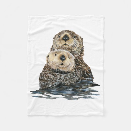 Zee otter met pup fleece deken (Voorkant)