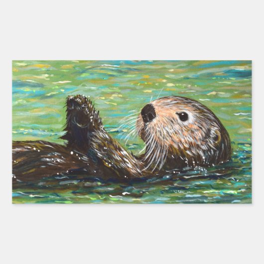 Zee Otter Painting Rechthoekige Sticker (Voorkant)