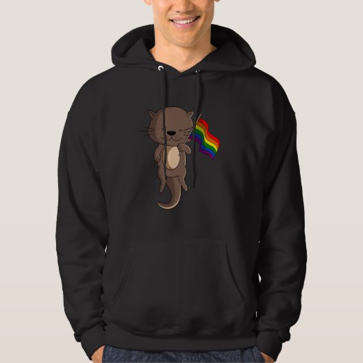 Zee Otter Rainbow Flag Dierenvriend Hoodie (Voorkant)
