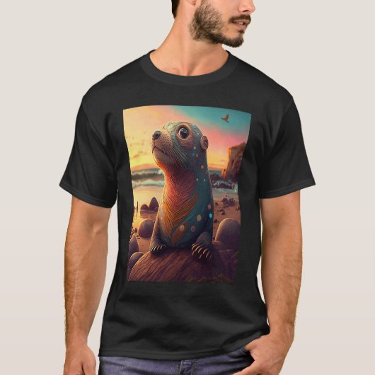 Zee Otter Retro Sunset Cute Otter T-shirt (Voorkant)