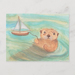 Zee Otter & Sailboat Briefkaart