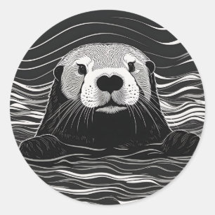 Zee otter zwemmen ronde sticker